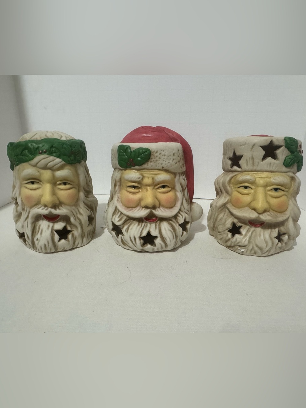 Set of 3 Santa Claus Ceramic Tealight Candle Holders Christmas Decora